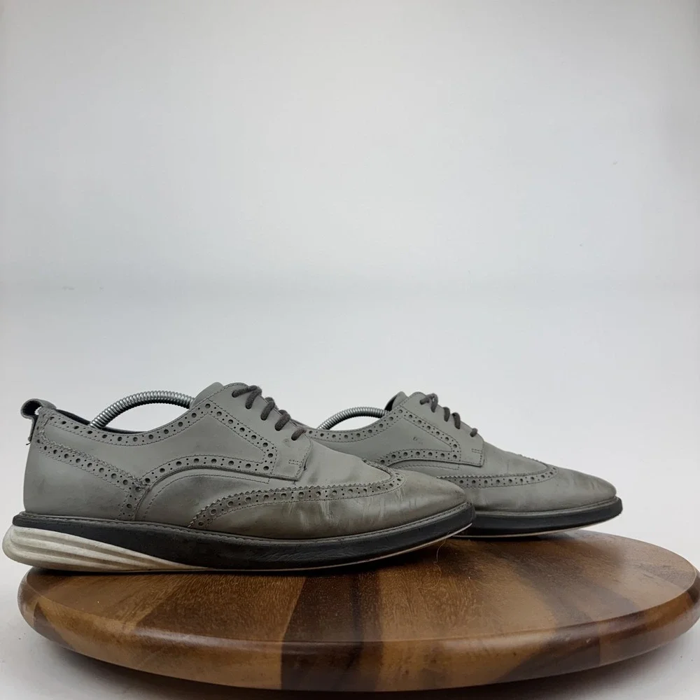 Mens Cole Haan Grand Evolution Grey Leather Wing Tip Oxford Shoes Size 11‎ M GUC